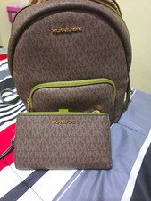 Michael Kors Brown/Green Logo Zip Backpack w/...