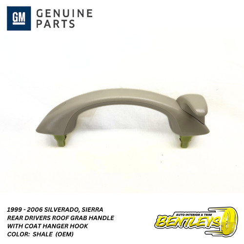 1999 - 2006 SILVERADO SIERRA REAR DRIVERS ROOF GRAB HANDLE COAT HOOK  SHALE OEM