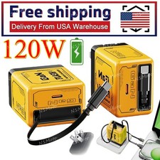 2 in 1 Gan Charger Type C/L , 120W Compatible Fast, Retractable Wall NEW