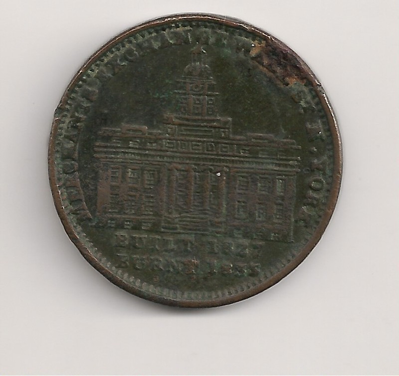 #A1165 Hard Times Token 1837 HT-293 Merchants Exchange, New York, NY Copper Cent