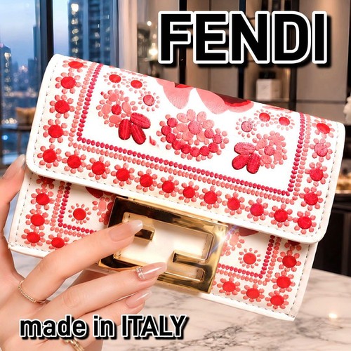 Fendi Baguette Micro Wallet FF Hardware Paisley Floral Italy Used