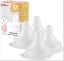 New Pigeon Silicone Bottle Nipples Size M Latch-On Line 3 Mo 4ps Natural Y Cut