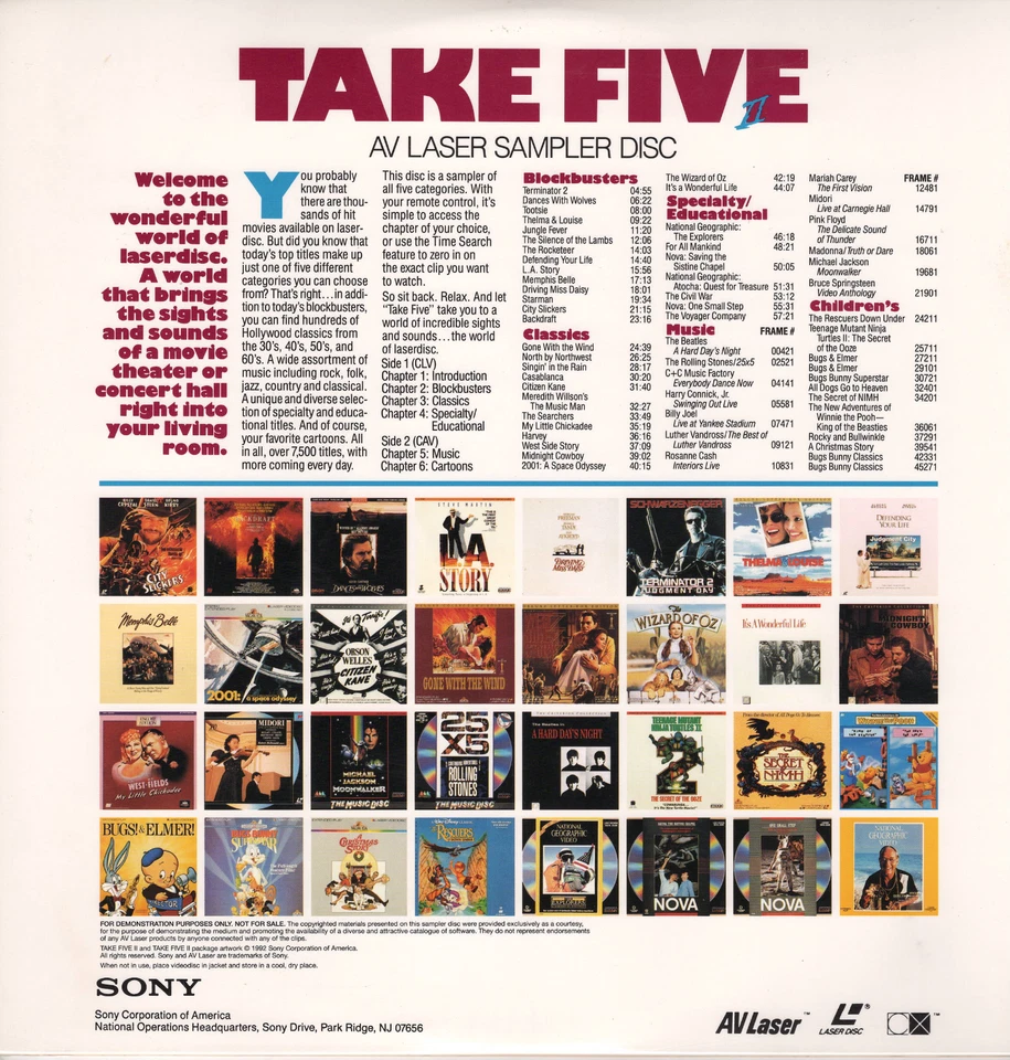 Take Five II AV Laser Sampler Laser Disc 1992 Excellent Condition - Image 2 of 2