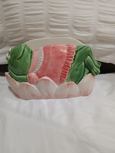 Vintage Mary Ann Baker Reclining Frog Caricature Ceramic Napkin Holder Excellent