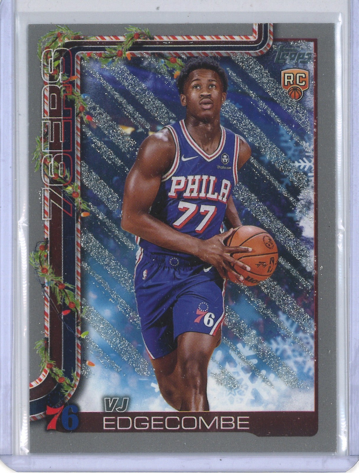 2025-26 Topps Holiday VJ Edgecombe Blue Metallic Glitter RC #H163 SSP 76ers