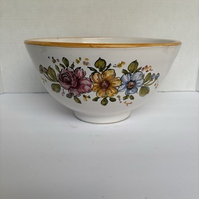 Talavera Hand Painted Serving Bowl Floral Motif Signed Makers Mark Spain 10 In
