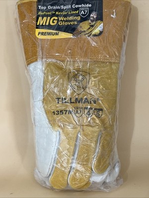 Lot Of 4 Welding Tillman 1357 Top Grain & Split Cowhide MIG Gloves, A7 Cut, Med