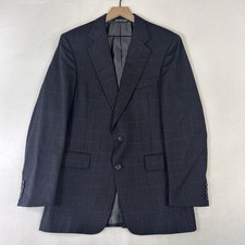 Austin Reed Mens Blazer 40R Navy Windowpane 100% Virgin Wool USA Made Sport Coat