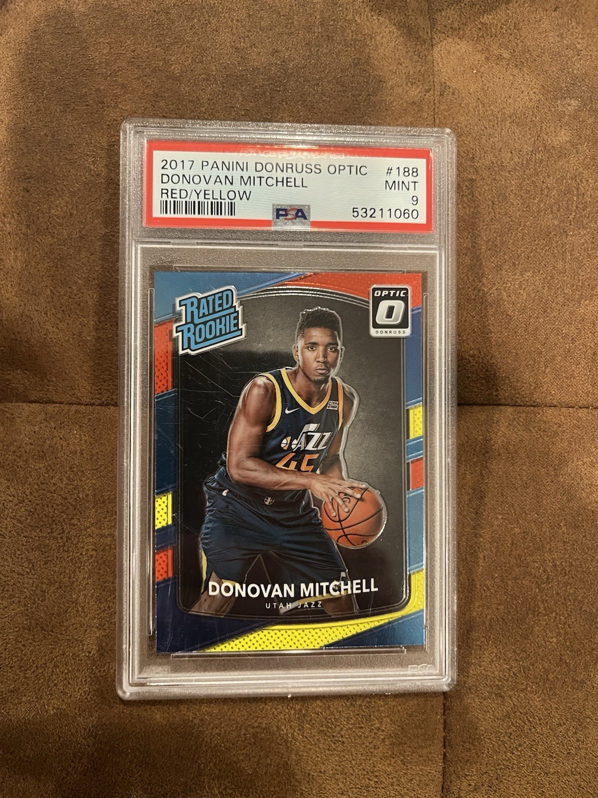 2017-18 Panini Donruss Optic RR Donovan Mitchell #188 Red Yellow (RC) PSA 9