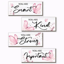 DONFENTHY 4 Pcs Butterfly Wall Decor Pink Room Decor Wooden Positive Butterfl...