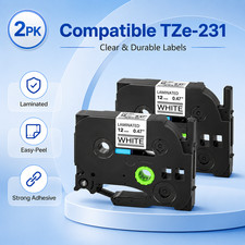2PK Replace for Brother P-Touch TZe-231 TZ-231 12mm White Laminated Label Tape