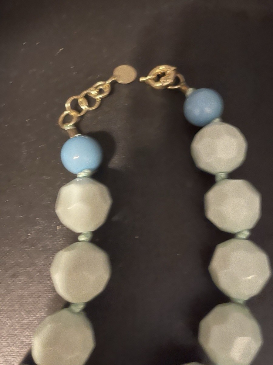 Aqua Round  Beaded Necklace 27” Aqua, Pearl & Clear Beads View 4
