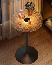 Round Bar Table, 41.3 Inches Tall Cocktail Pub Table with Multi-Colored Light...
