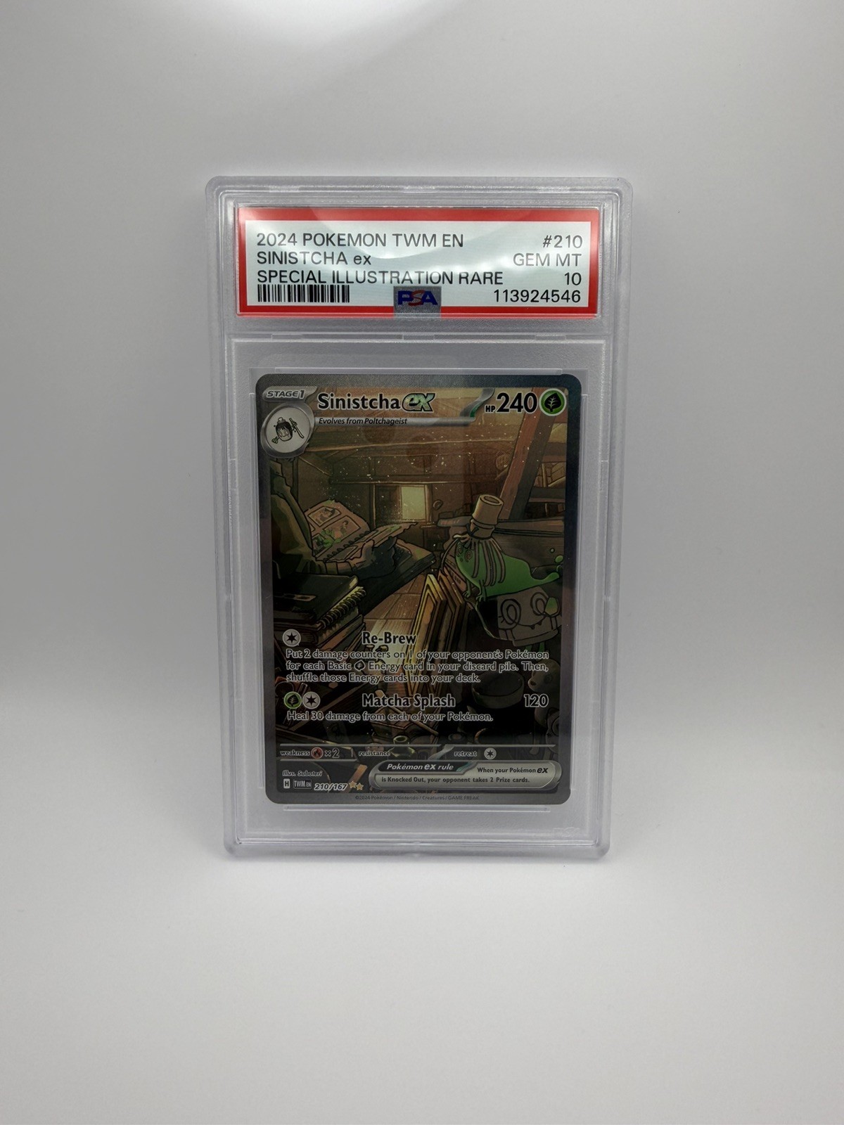 Pokemon TCG Sinistcha ex 210/167 TWM Special Illustration Rare Card - PSA 10