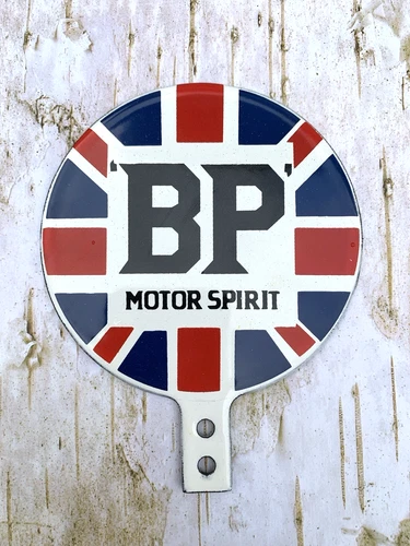 VINTAGE BP MOTOR SPIRIT OIL GASOLINE PUMP STATION GAS PORCELAIN TOPPER SIGN
