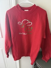 Vintage Walt Disney World Mickey Mouse Christmas Sweatshirt Red Holiday Size Med