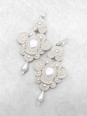 Handgefertigte Braut Soutache Ohrhänger elfenbein leicht Unikat Schmuck