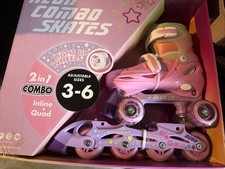 Yvolution Neon Kids Combo Inline Rollerblade Skates and Quad Girls Size 3-6