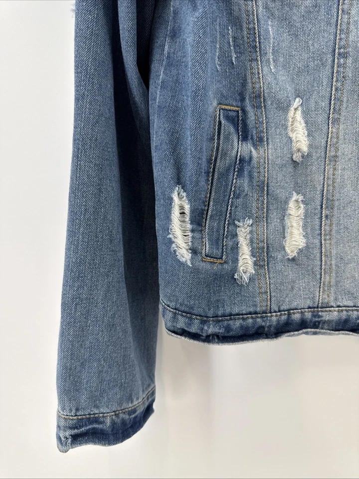 Ci Sono Womens Denim Jean Jacket Size XL Embroidered Flowers Button Front - Image 2 of 4