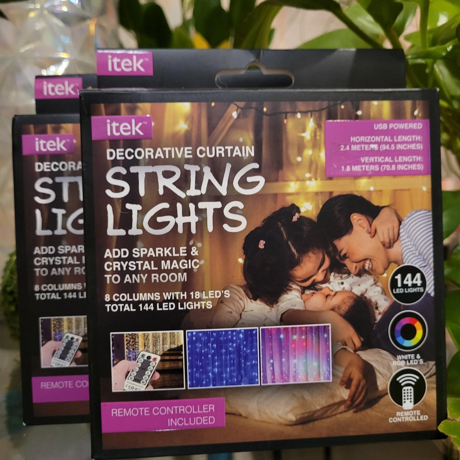 2x Itek Decorative Curtain String Lights 144 LED USB Rainbow Colors Remote NEW