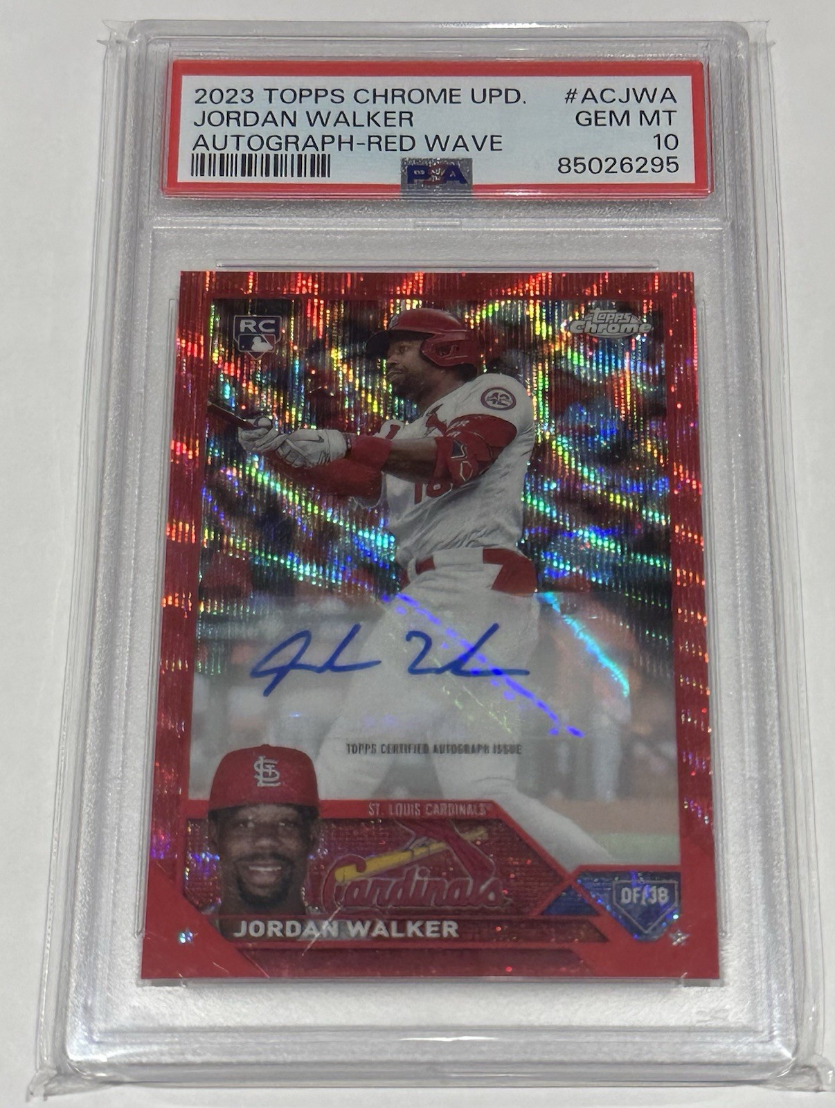 2023 JORDAN WALKER TOPPS CHROME UPDATE RED WAVE RC AUTO REFRACTOR 3/5 - PSA 10
