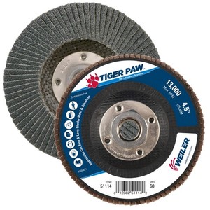 51114 4-1/2" Tiger Paw Abrasive Flap Disc, Flat (Ty27), Phenolic Backing, 60Z...