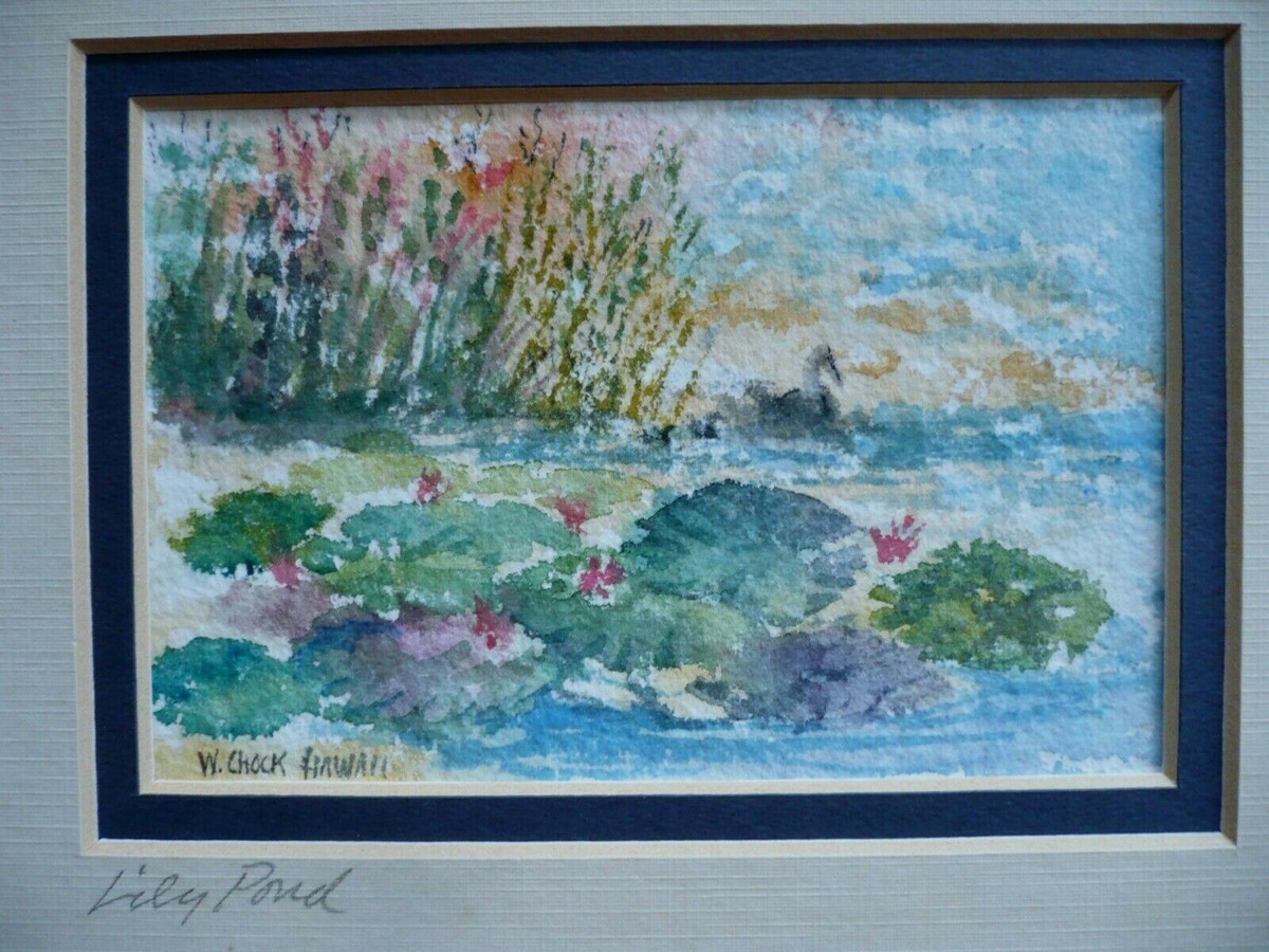 Dove、Lake Afternoon、希少画集画、新品額付 WOODY CHOCK, HAWAII HAWAIIAN ARTIST LILY POND FOLK MINIATURE