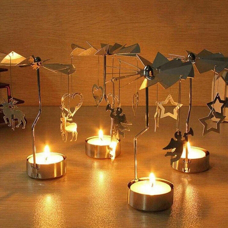 Carousel Rotary Tea Light Spinning Candle Holder Christmas Xmas
