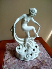 Antique Art Deco Ceramic  Flower Frog  Maiden. Made in Germany.