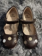 Footmates Brown Leather Mary Jane Shoes Metallic Polka Dots Girl's Size 10.5 M