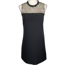 Karl Lagerfeld Dress Women S Black Multi Gilt Floral Embroidered LBD Party
