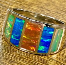 Hansome Wide Windows Ring Orange Red Fire Opal Blue Rings men's 12 SEE VIDEO