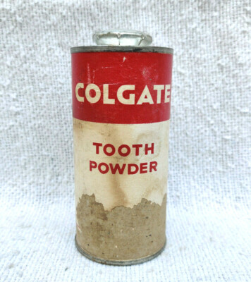 1940er Vintage Colgate Zahnpuder Unbenutzt Karton-Dose Rund USA TB1472
