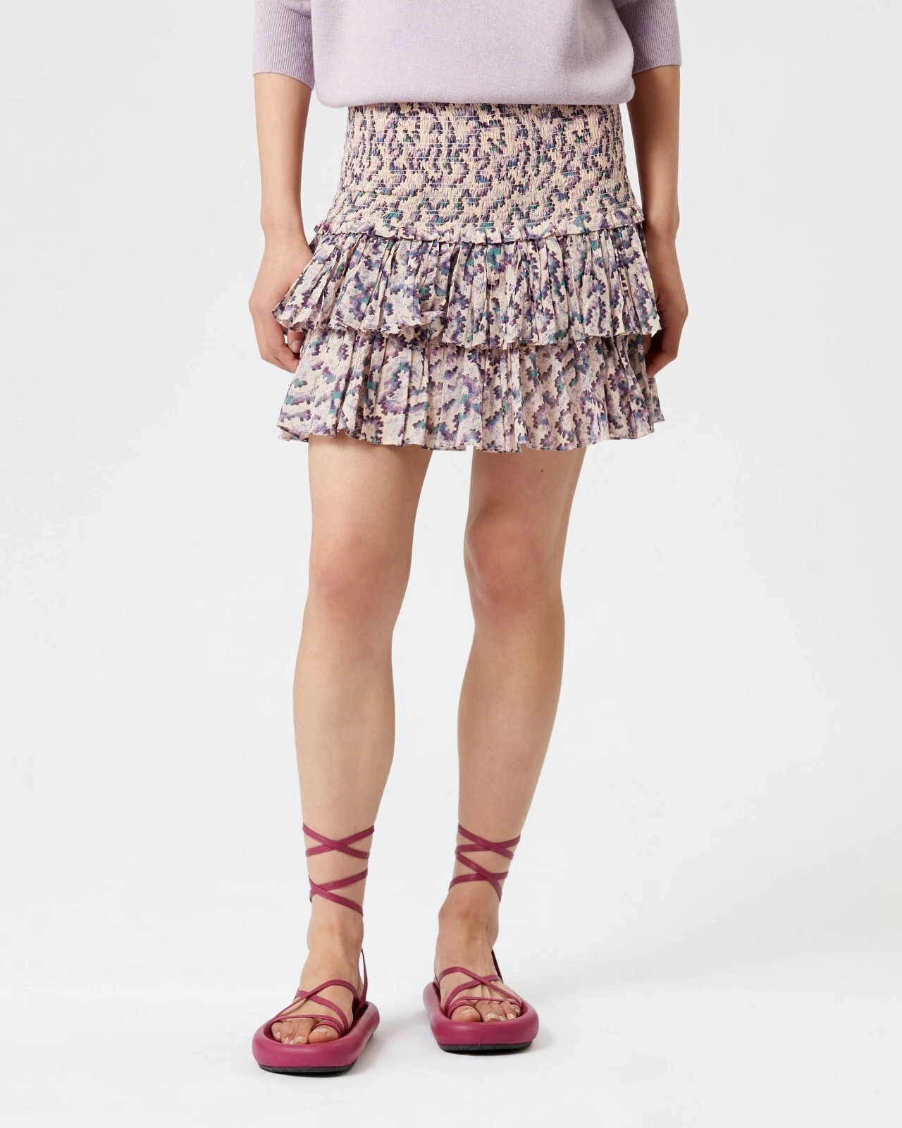 Isabel Marant Etoile Womens Naomi Ecru Smocked Floral Printed Mini Skirt S 34