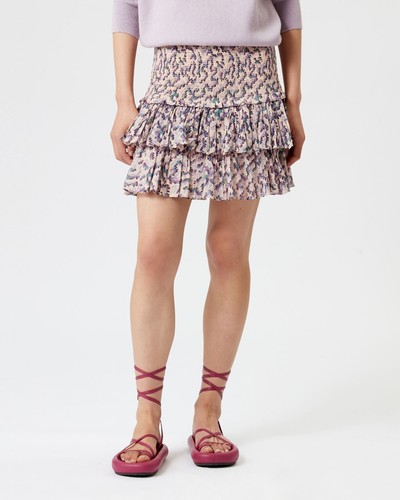 Isabel Marant Etoile Mujer Naomi Crudo Fruncido Floral Estampado Algodón Falda L - Imagen 3 de 11