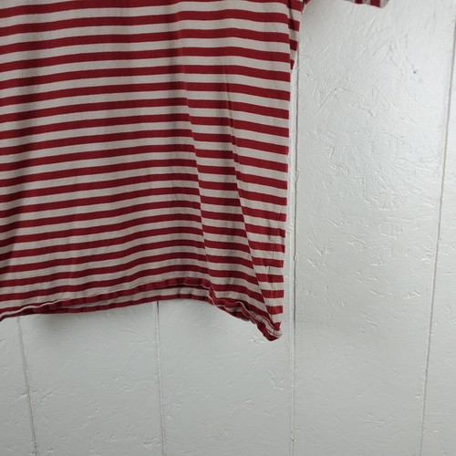 Brixton Shirt Mens Large Red Beige Stripe Crew Neck Short Sleeve Logo Stretch - Picture 4 of 14