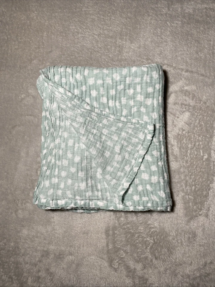 Manta Aden & Anais Blanca Cuadrada Formas Rectangulares Muselina Verde Envoltura Lovey Foto 2 de 4