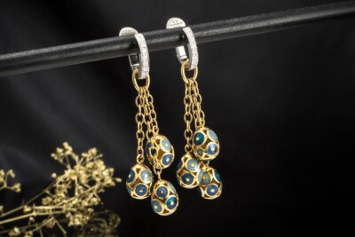 Fabergé Ohrringe 2 in 1 mit Emaille Blau Limitiert Weißgold Gelbgold 75 Schmuck