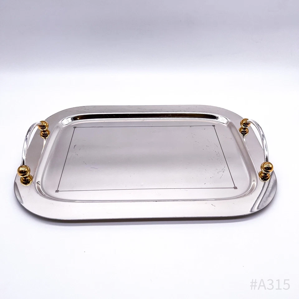 Piatto Da Servizio Vintage Con Manici, Color Argento | 30x40cm - Immagine 2 di 4