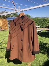Ladies Lebek Designer Brown Size 10 Wool Cashmere Leather Trim Mid Length Coat