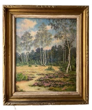 ANTIQUE FRENCH IMPRESSIONIST OIL /CANVAS 1920's SIGNED - BIRCH FOREST IN SUMMER