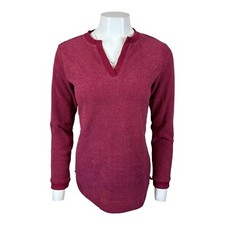 Denim Co. Split V-Neck Chenille Fleece Long Slv Top Cranberry XX-Small Size
