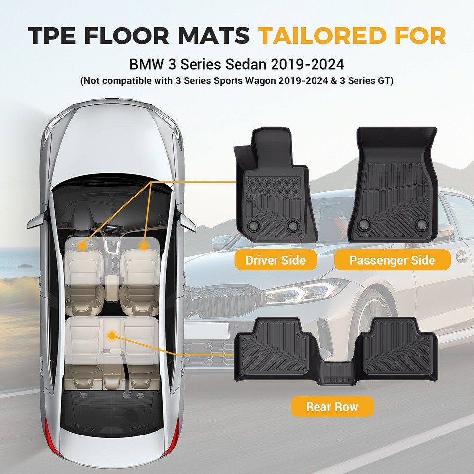 For BMW 3 Series G20 20192022 AllWeather TPE Rubber Liner Black Car