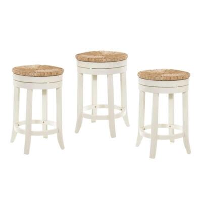 Home Square 3 Piece 24'' Swivel Rush Seat Counter Stool Set in Antique White