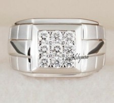 1.12 ct D/VVS Genuine Moissanite Men's Square Statement Ring 925 Silver
