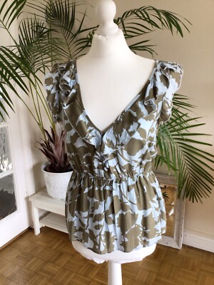 NOA NOA TOP,  SMALL, NWOT,   SLEEVELESS, VISCOSE,   ELASTIC WAIST,   BLUE/ TAUPE