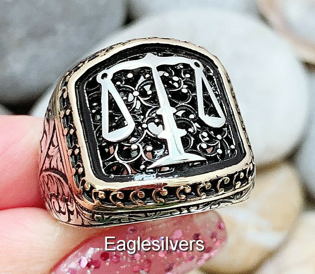 Anillo De Justicia Hecho A Mano De Plata Esterlina 925 Para Hombre Y Mujer 3