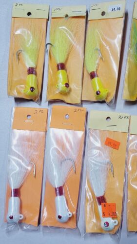 16 Stück - Bucktail Jigs Striper Köder 2oz grün gelb weiß Fluke Köder Set - Bild 4 von 4