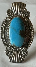 Signed Navajo Sterling Silver Kingman Turquoise Ring Size 7 1/4