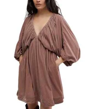 Free People Portia Velvet Mini Dress Women's S Winter Bloom V-Neck Pullover~